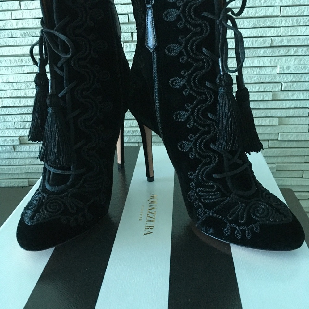 Aquazzura Ankle Boots Tassel Tie Embroidered stitching